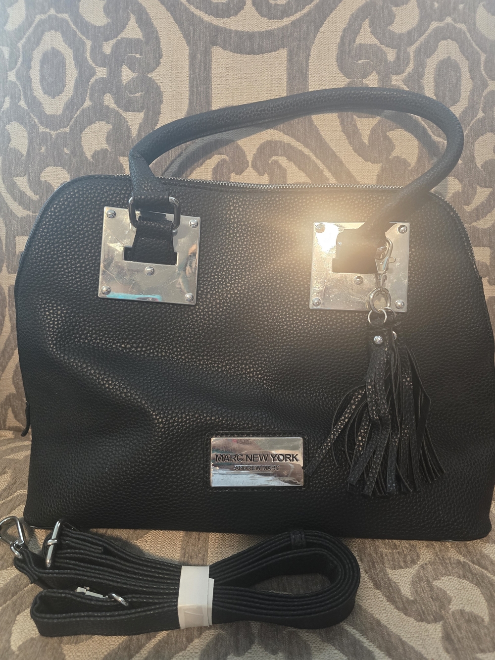 Marc New York Black Pebbled Satchel with Tassel